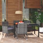 5 Piece Garden Dining Set with Cushions Poly Rattan Grey