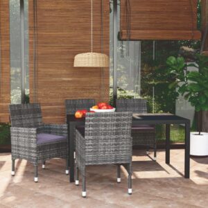 5 Piece Garden Dining Set with Cushions Poly Rattan Grey