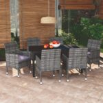 7 Piece Garden Dining Set with Cushions Poly Rattan Grey