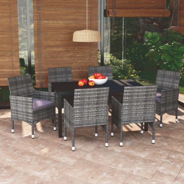 7 Piece Garden Dining Set with Cushions Poly Rattan Grey