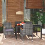 5 Piece Garden Dining Set with Cushions Poly Rattan Grey