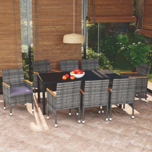 9 Piece Garden Dining Set with Cushions Poly Rattan Grey