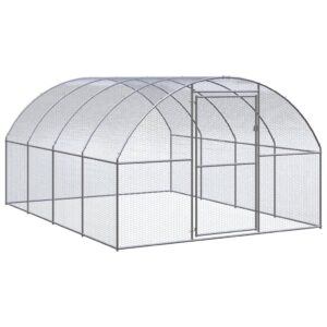 Spacious Galvanised Steel Chicken Coop Outdoor Poultry Cage Hen Duck Run Silver