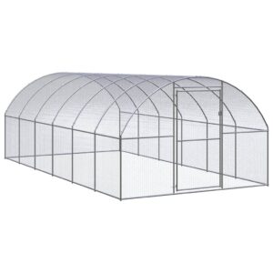 Spacious Galvanised Steel Chicken Coop Outdoor Poultry Cage Hen Duck Run Silver