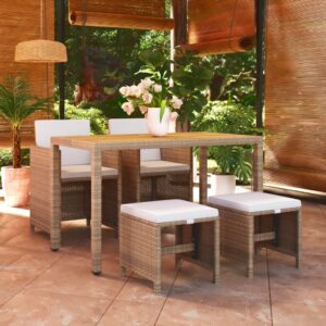 5 Piece Garden Dining Set with Cushions Poly Rattan Beige