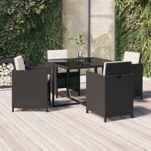 5 Piece Garden Dining Set with Cushions Poly Rattan Black