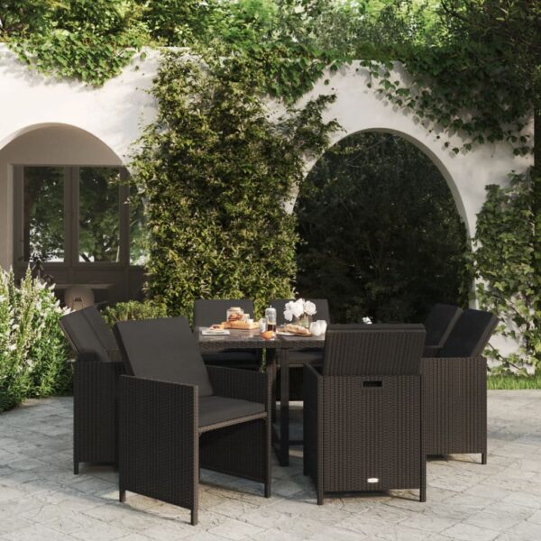 9 Piece Garden Dining Set with Cushions Poly Rattan Black