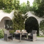 5 Piece Garden Dining Set with Cushions Poly Rattan Grey