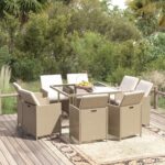 9 Piece Garden Dining Set with Cushions Poly Rattan Beige