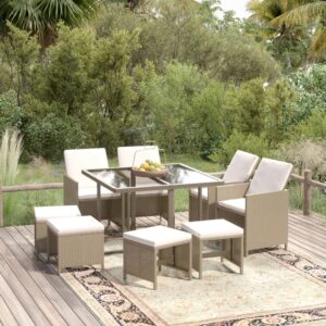 9 Piece Garden Dining Set with Cushions Poly Rattan Beige