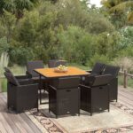 9 Piece Garden Dining Set with Cushions Poly Rattan Black