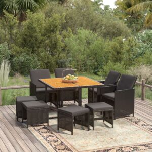 9 Piece Garden Dining Set with Cushions Poly Rattan Black