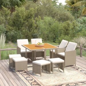 9 Piece Garden Dining Set with Cushions Poly Rattan Beige