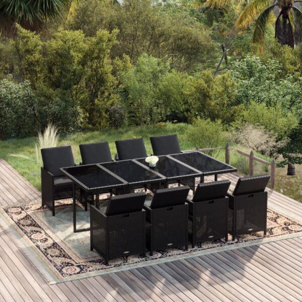 9 Piece Garden Dining Set with Cushions Poly Rattan Black