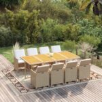 9 Piece Garden Dining Set with Cushions Poly Rattan Beige