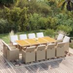 13 Piece Garden Dining Set with Cushions Poly Rattan Beige