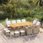 13 Piece Garden Dining Set with Cushions Poly Rattan Beige