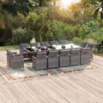 15 Piece Garden Dining Set with Cushions Poly Rattan Grey