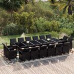 17 Piece Garden Dining Set with Cushions Poly Rattan Black