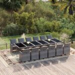 13 Piece Garden Dining Set with Cushions Poly Rattan Grey