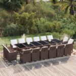 17 Piece Garden Dining Set with Cushions Poly Rattan Brown