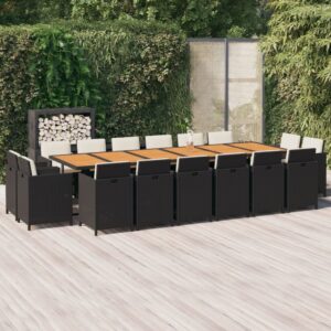 17 Piece Garden Dining Set with Cushions Poly Rattan Black