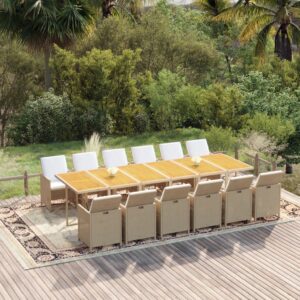 13 Piece Garden Dining Set with Cushions Poly Rattan Beige