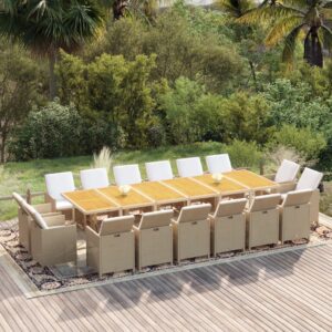 17 Piece Garden Dining Set with Cushions Poly Rattan Beige