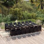 15 Piece Garden Dining Set with Cushions Poly Rattan Black