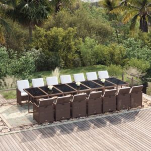 15 Piece Garden Dining Set with Cushions Poly Rattan Brown