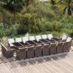 19 Piece Garden Dining Set with Cushions Poly Rattan Brown