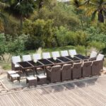 19 Piece Garden Dining Set with Cushions Poly Rattan Brown