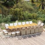 19 Piece Garden Dining Set with Cushions Beige Poly Rattan