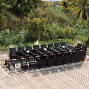 21 Piece Garden Dining Set with Cushions Black Poly Rattan