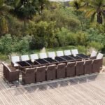 21 Piece Garden Dining Set with Cushions Brown Poly Rattan