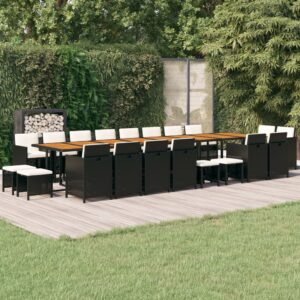 21 Piece Garden Dining Set with Cushions Black Poly Rattan