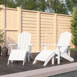 White HDPE Adirondack Garden Chairs Set with Detachable Footstools Outdoor