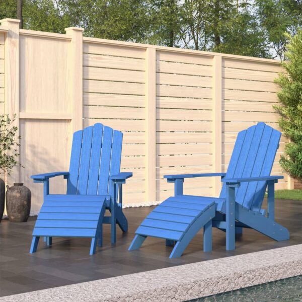 Aqua Blue Adirondack Garden Chairs Set with Detachable Footstools HDPE