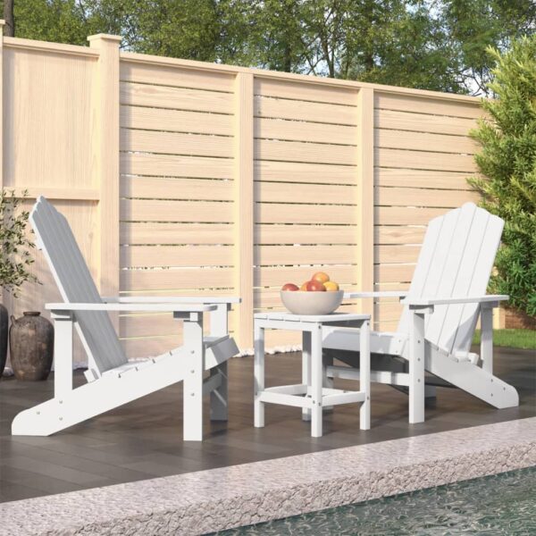 White HDPE Adirondack Patio Chairs Set with Matching Table Outdoor Furniture