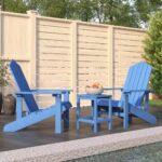 Aqua Blue HDPE Adirondack Patio Chairs Set with Matching Table Outdoor Furniture