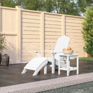 White HDPE Outdoor Adirondack Chair Set with Detachable Footstool and Table