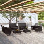 8 Piece Garden Lounge Set with Cushions Poly Rattan Black