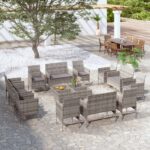 16 Piece Garden Lounge Set with Cushions Poly Rattan Grey