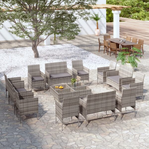 16 Piece Garden Lounge Set with Cushions Poly Rattan Grey