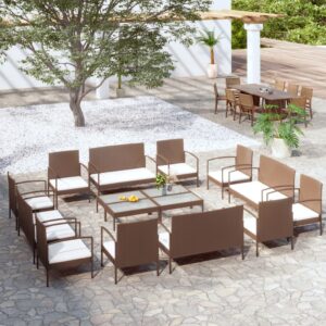 16 Piece Garden Lounge Set with Cushions Poly Rattan Brown