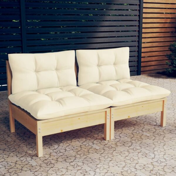 Outdoor Patio Love Seat Sofa Solid Pine Wood with Cream Comfort Cushions