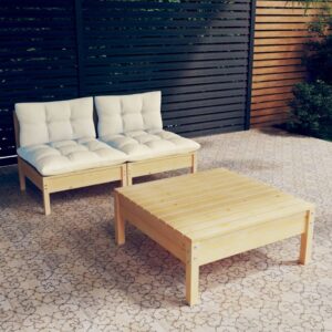 Outdoor Garden Lounge Set Solid Pine Wood with Cream Polyester Cushions