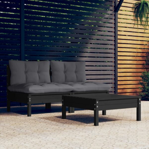 3 Piece Garden Lounge Set with Anthracite Cushions Pinewood