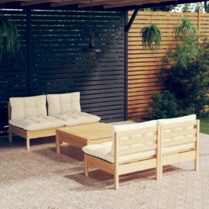 5 Piece Garden Lounge Set with Cream Cushions Pinewood