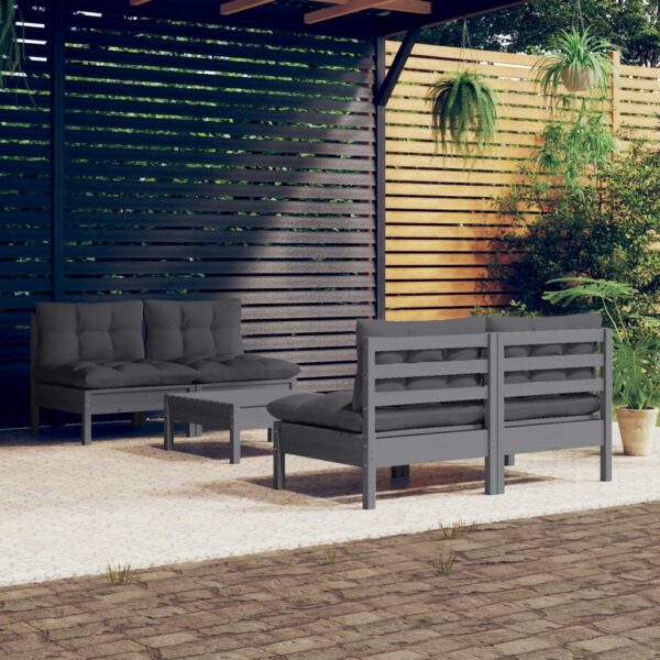 5 Piece Garden Lounge Set with Anthracite Cushions Pinewood